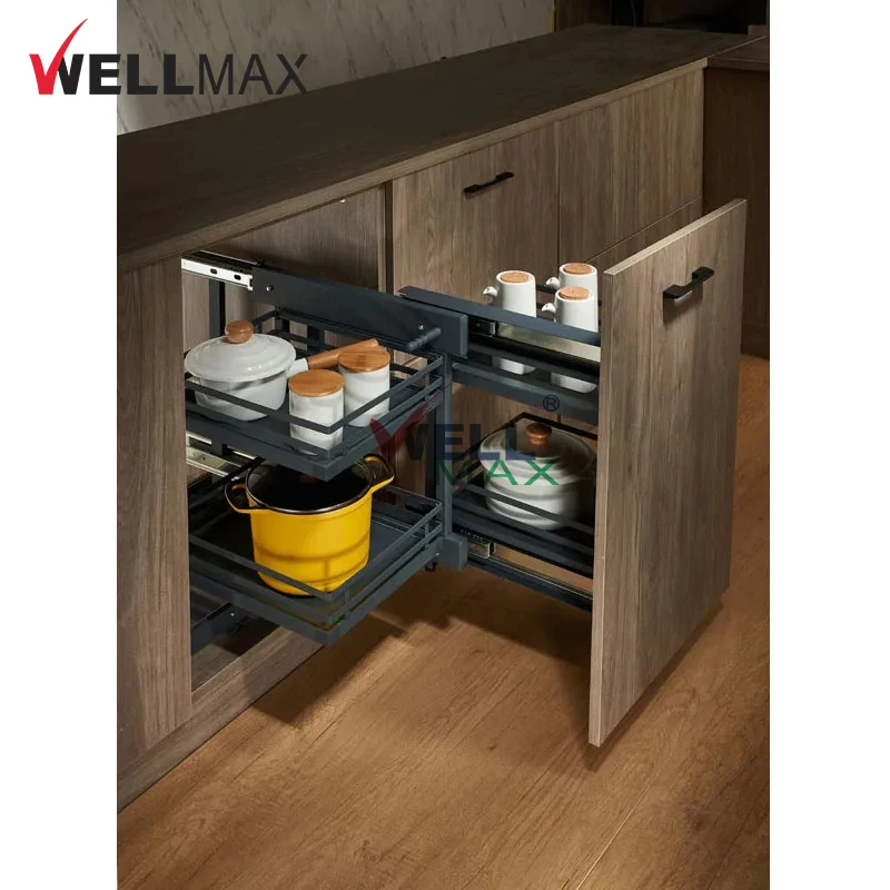 Производитель WELLMAX двухуровневый кухонный шкаф угловой волшебный выдвижной корзина органайзер для жалюзи