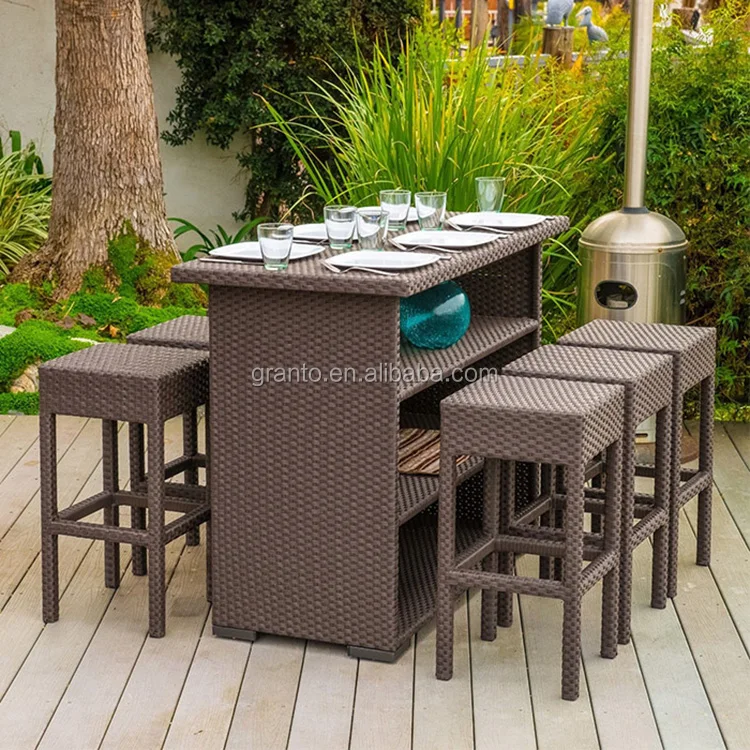 Hot sale outdoor rattan furniture wicker bar set bistro bar chair and table