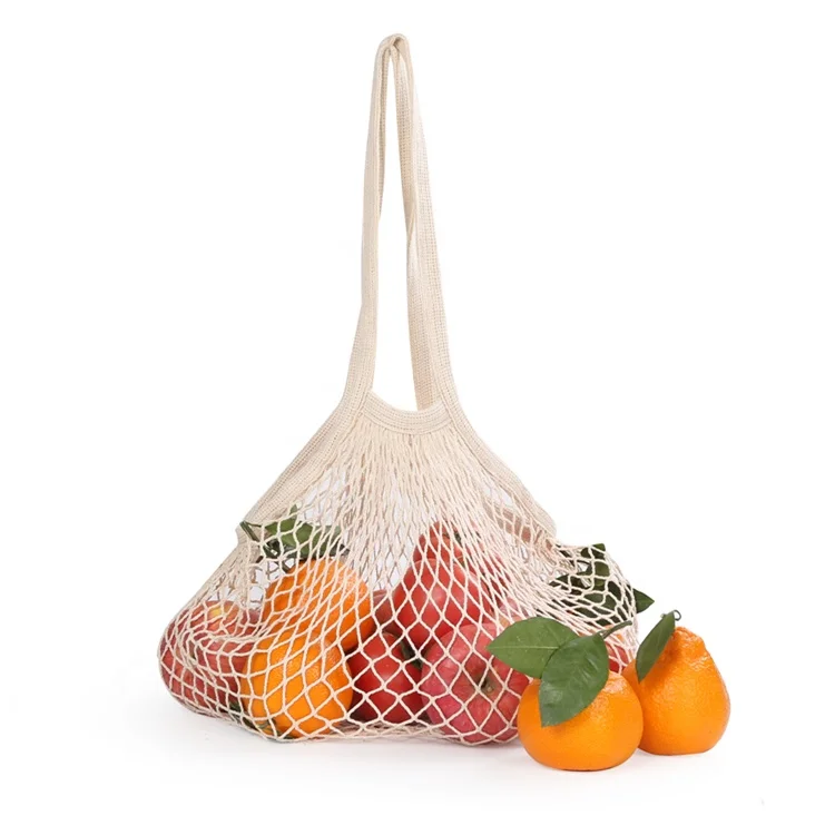 100% cotton grocery eco-friendly reusable cotton mesh bag with handle