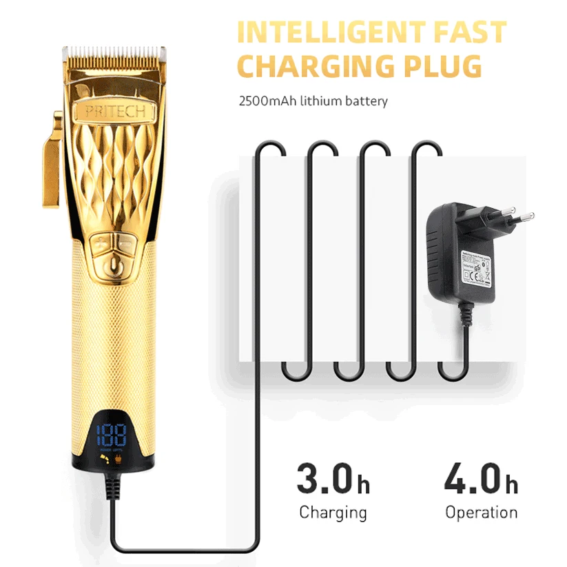 Электрическая машинка для стрижки волос Pritech с лезвиями из нержавеющей стали для мужчин, беспроводная профессиональная перезаряжаемая