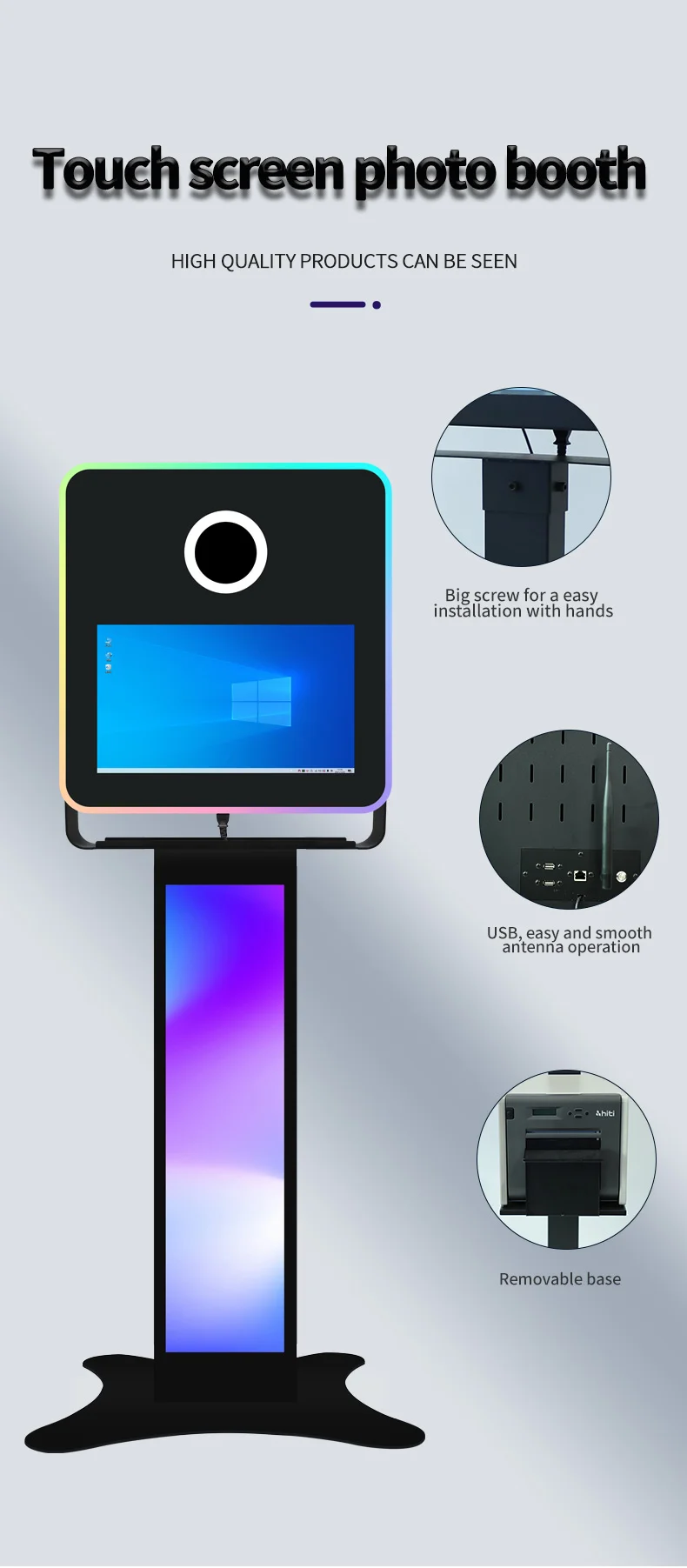 Touch Screen 15.6 Inch Lcd Monitor Camera And Printer Led Ring Light Photo Booth Selfie photo booth