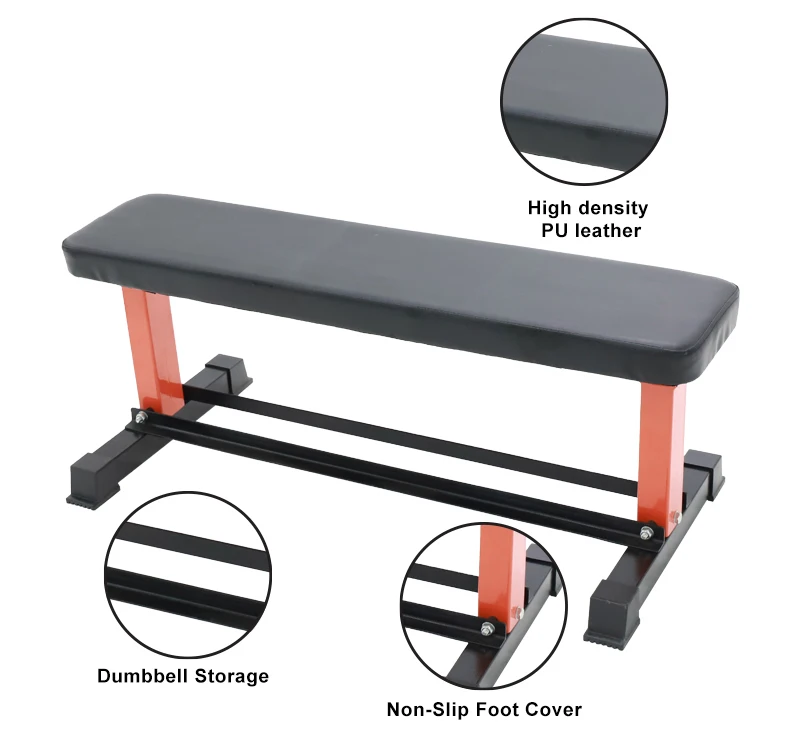 
Custom Logo Gym 880 LB Capacity Red Exercise Bench Flat Weight Dumbbell Flyes Barbell Press Bench With Dumbbell Rack 