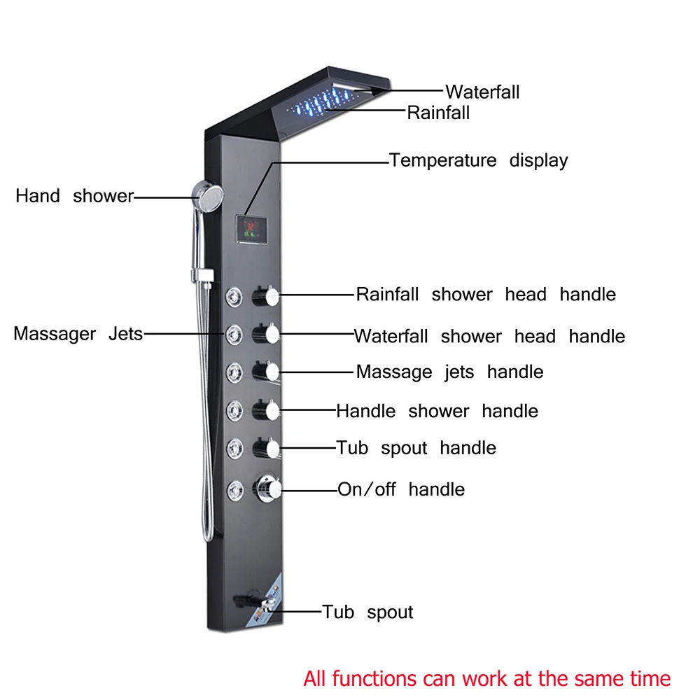 Newly Luxury Black/Brushed Bathroom Shower Faucet LED Shower Panel Column Bathtub Mixer Tap With Hand Shower Temperature Screen