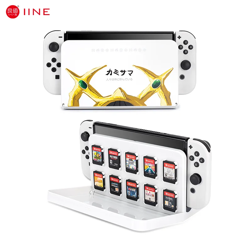 IINE Game Card Case for Nintendo Switch Oled,Dock Protective Cover Can Storage 10pcs Game Cards,Whit Printed
