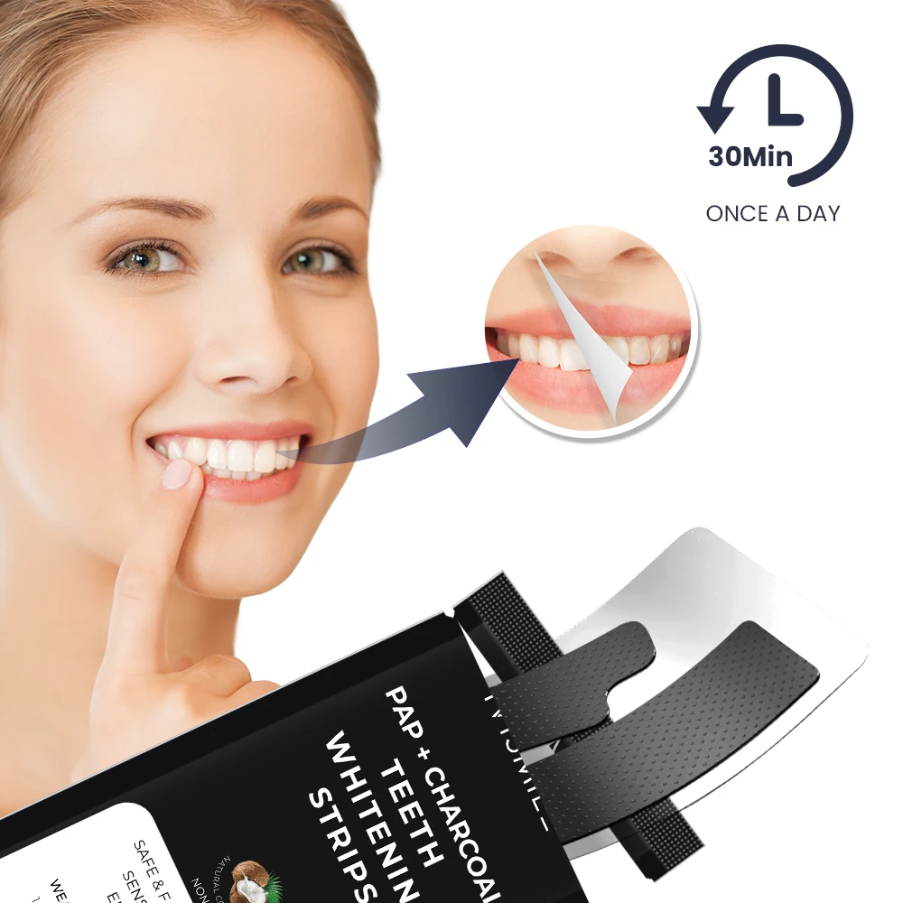 Полоски для отбеливания зубов IVISMILE для домашнего использования, полоски для отбеливания зубов с углем 8% Pap White