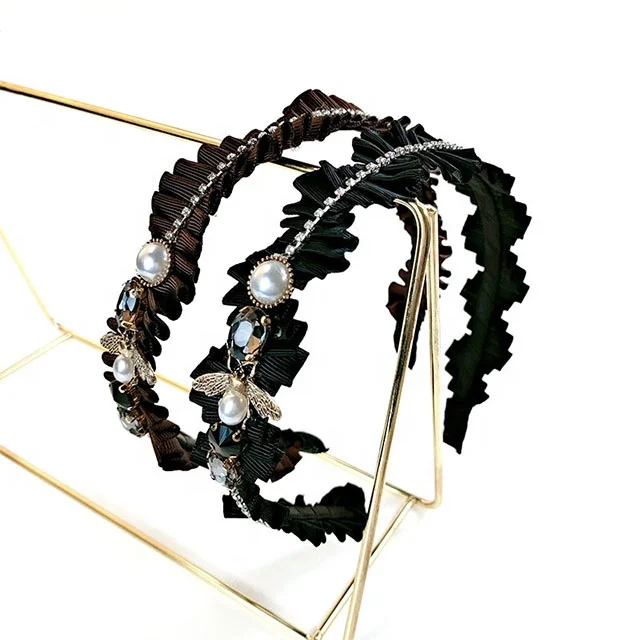 Newest Wavy Hair Band Bee Rhinestone Headband Female Net Red Temperament Korean Hairpin