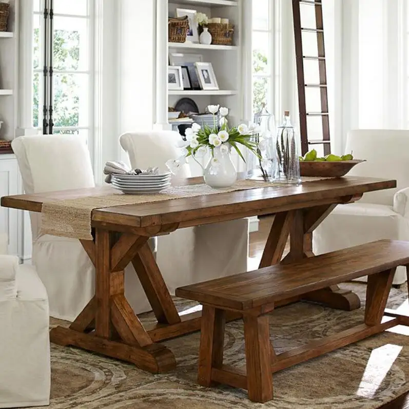 
Farmhouse solid wood dining table and bench 
