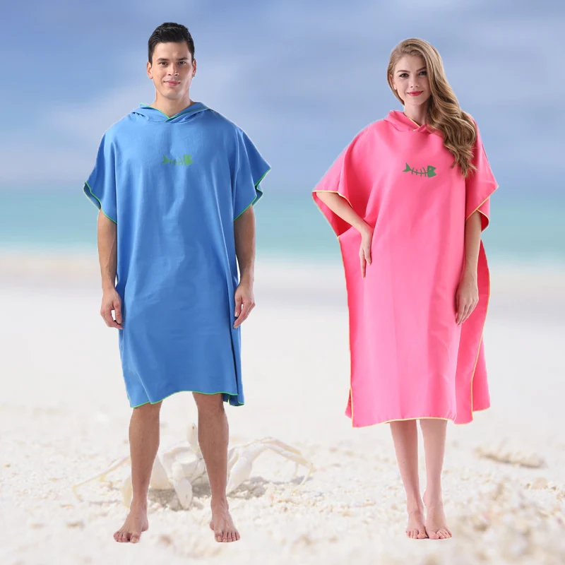 Custom cheap fun microfiber hooded poncho monogram beach towelling towels robe for adults