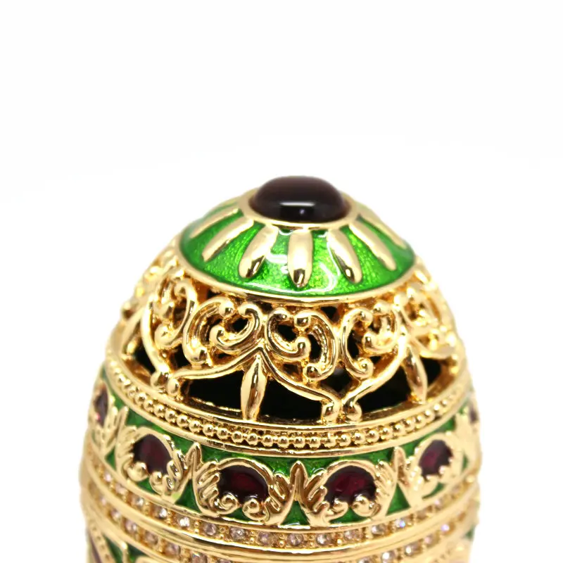 SHINNYGIFTS Easter Gift Green color Faberge egg jewelry box Enamel Vintage Egg Trinket Box