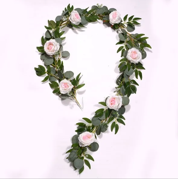 New Design Amozan Green leaf vine decorative artificial eucalyptus willow leaf garland for sale