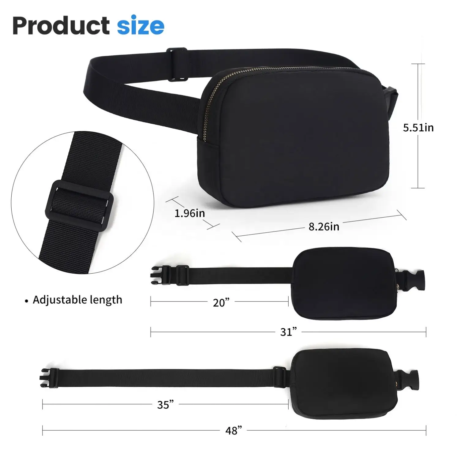 Low MOQ waterproof unisex nylon sport chest belt bum pouch men waist bag for women crossbody fanny pack custom print logo