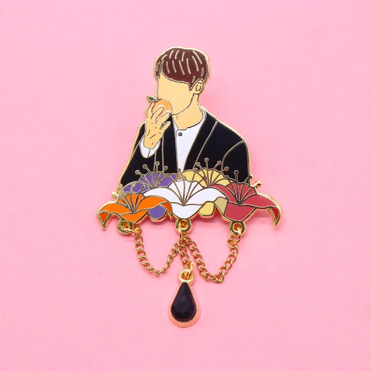 
Cartoon Magnetic Badges Design Metal Badge Rhinestone Chain Gold Plated Soft Hard Enamel Pin Custom 