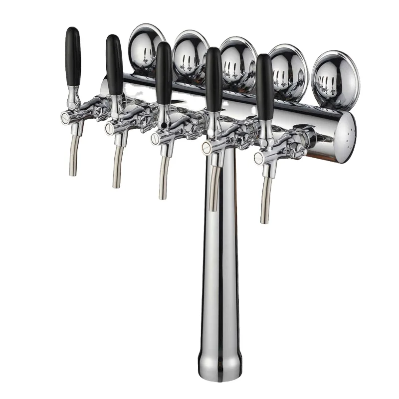 Brass beer tower with 5 taps T-tower for beverage dispenser