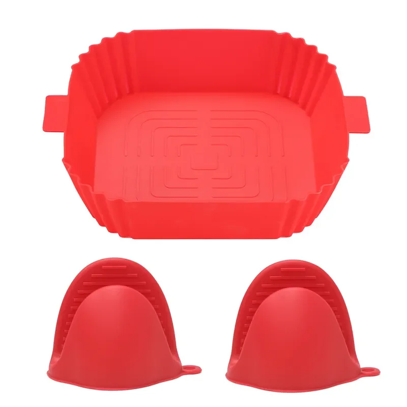 Square reusable silicone air fryer accessories silicone pot basket liner silicone baking pan for air fryer with air circulation