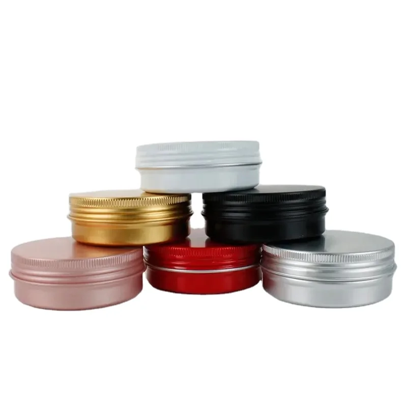 Cosmetic Aluminum Tins Jars 1oz 2oz Gold Silver White Matte Black Lip Balm DIY Salves Candles Wax Tins with Screw Top Lids