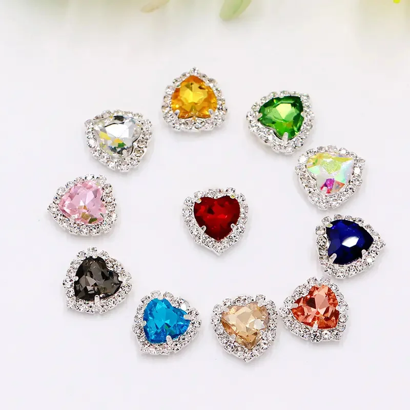 Manufacture Wholesale Heart Crystal Sew On Rhinestone 8-18mm Glass Gem  Stone With Claw Setting For Dress