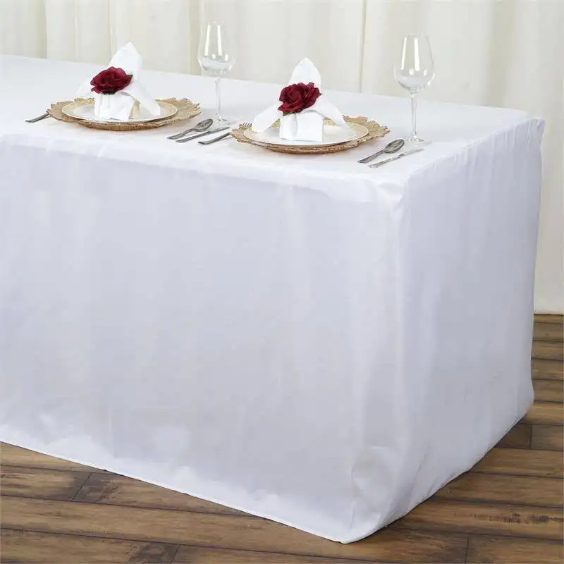 Black Fitted Rectangle Table Cloth for 6 Foot Table in Washable Polyester Buffet 6FT Fitted Tablecloth