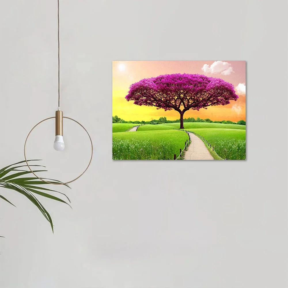 Custom Made DIY Art Full Drill 30x40cm Trees Landscape 5D Diamond Embroidery Painting with Box