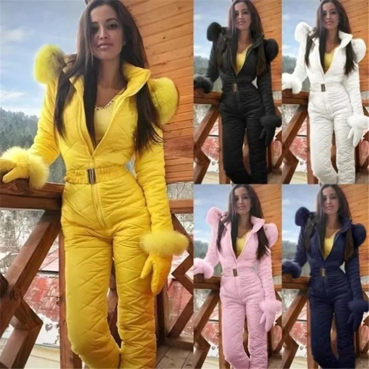 wholesale women winter ski wear jumpsuit ladies rainbow warm onesie ski suit
