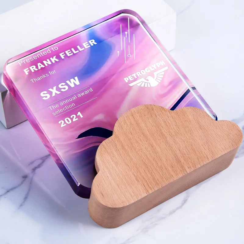 crystal logo custom crystal trophy Desk decoration The sitting room place award trophy Solid wood trophy glass award