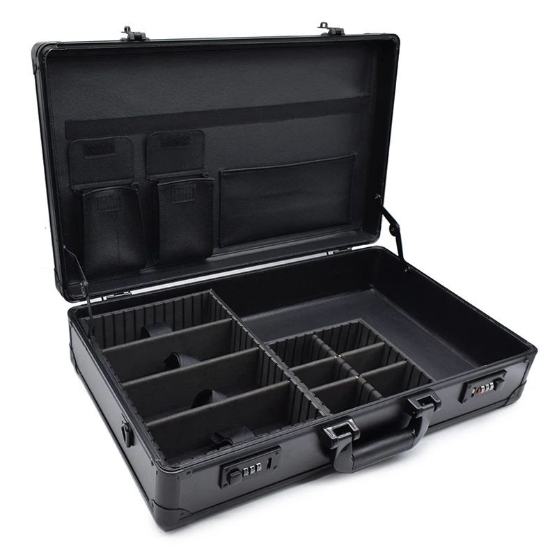 Ящик для инструментов из нержавеющей стали для парикмахеров, роскошный ручной футляр для инструментов с гребнем и ножницами, кожаный зажим с кодовым замком