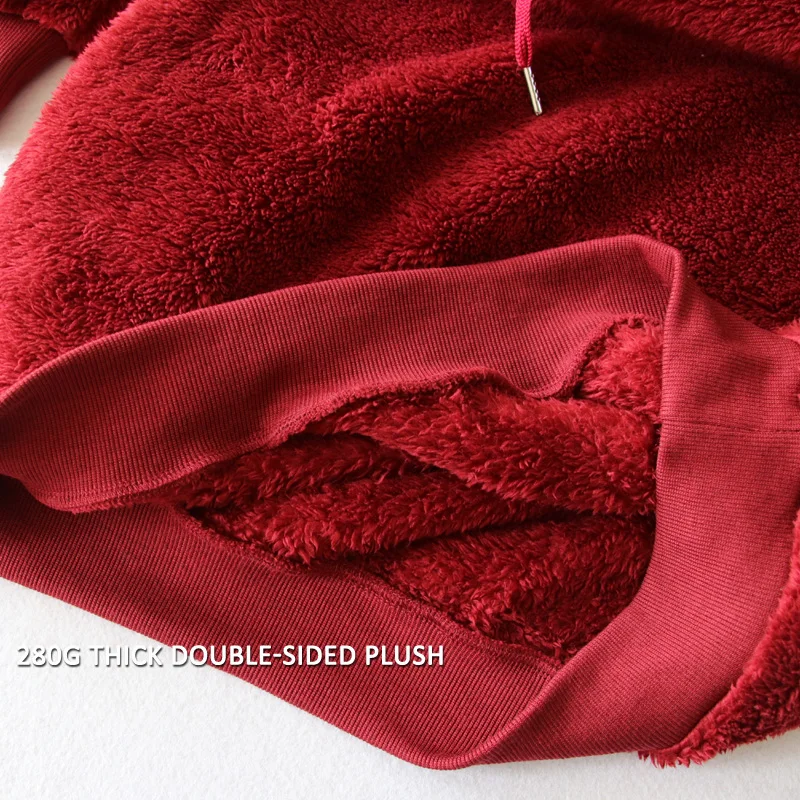 Hight Quality 280GSM Heavy Fabric Oversized Sherpa Wool Fluffy Hoodies Sweatshirt for Women