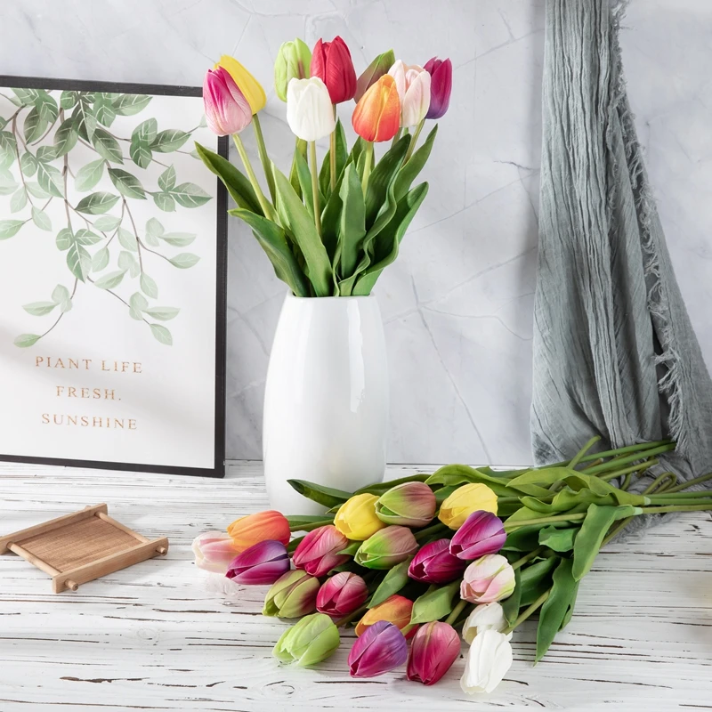 Handmade PU Tulips Artificial Real Touch Wedding Flower Mini Tulip For Home Decor