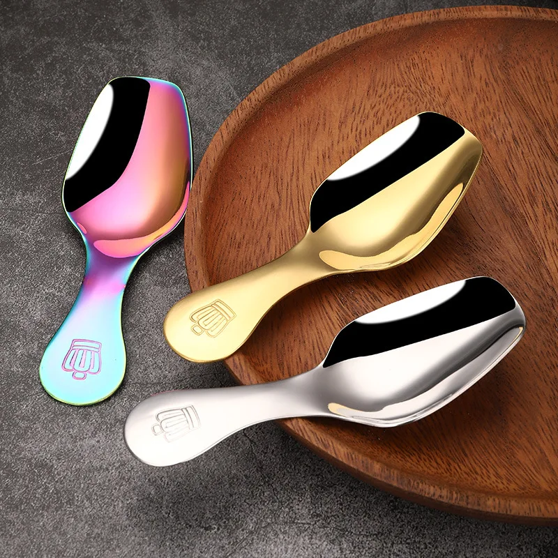 Short Handle Round Spoon 304 Stainless Steel Rainbow Honey Sugar Salt Teaspoon Coffee Ice Cream Home Kitchen Tableware
