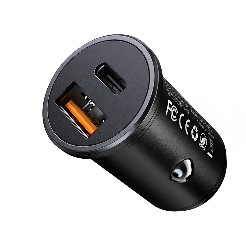 Licheers 2021 Fast Charging 38W USB Type c Dual Ports Adapter 12v 24v PD QC Portable Alloy Phone Mini Car Charger