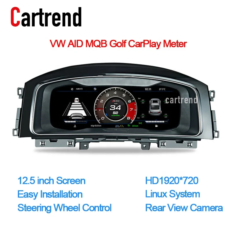 Car VW 12.5-inch Digital Cockpit Display Dashboard Panel Screen CarPlay Meter LCD Instrument Speed Gauge for Golf 7