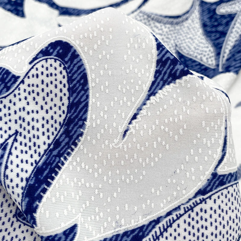 Fabric Factory Custom White and Blue Flower 3D Textured Embossed Jacquard Fabric for Garment Dress