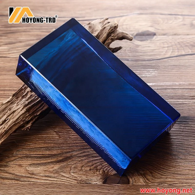 Crystal Glass Brick with Orange Grain  Clear Brick Solid Glass Block for Home Decoration