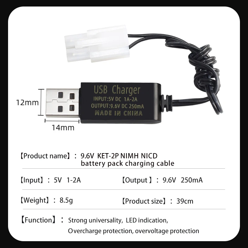 Factory OEM KET-2P Plug adapter 9.6V 250mA NI-CD NI-MH battery charger micro usb cable fast charging