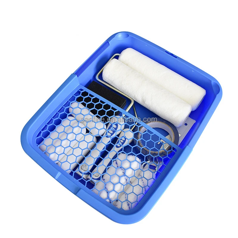 Sanfine 9 Inch Molded Plastic Paint Tray Solvent Proof Roller Trays with Paints Grid Durable for Home Painting