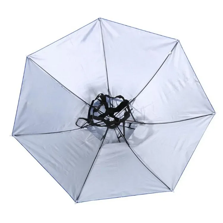 Outdoor Foldable Umbrella Hat Fishing Hat Camping Shade Umbrella Uv Protective Sun Head Umbrella Hat Minimalist Travel Blue
