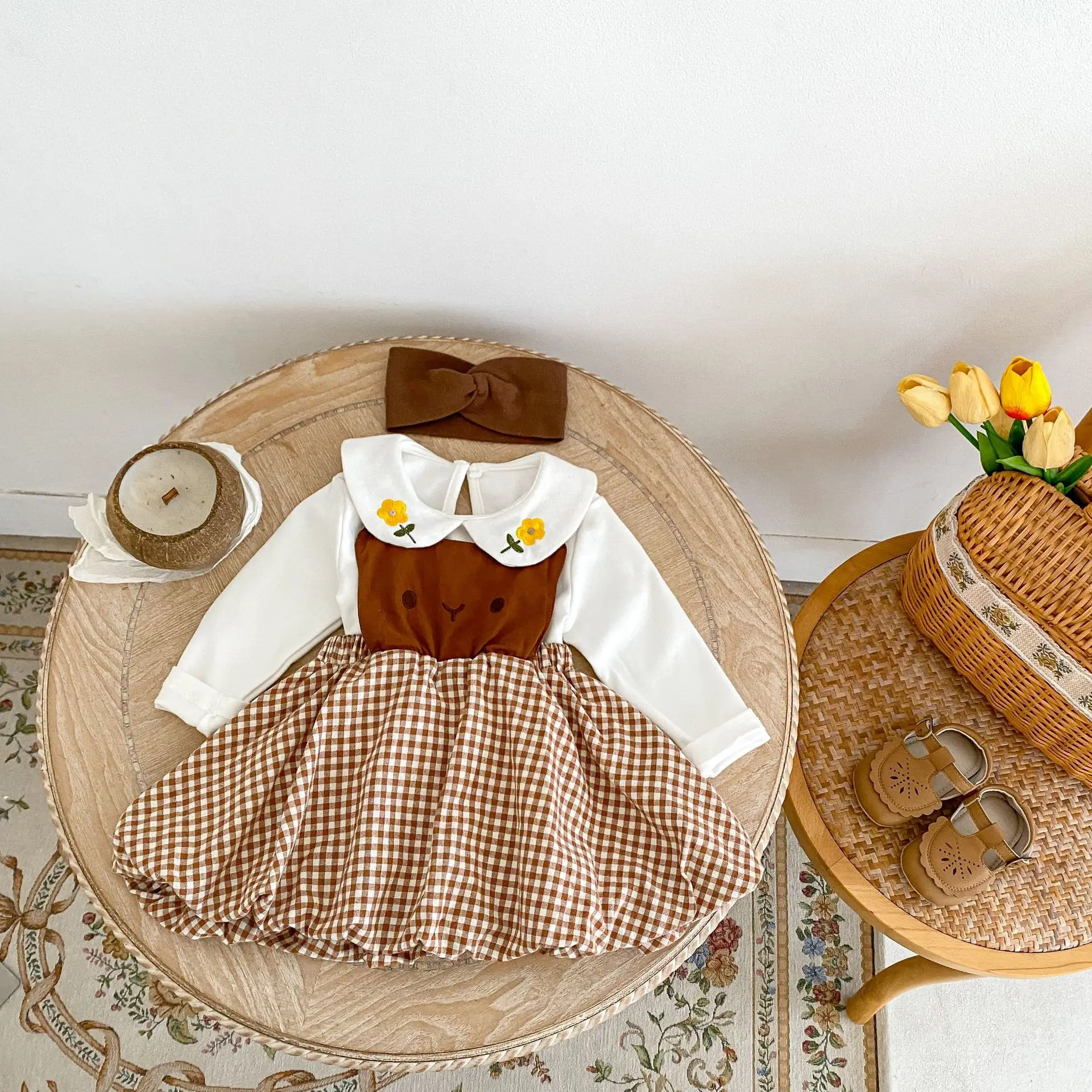 Engepapa autumn children print cartoon bear dress children casual long sleeve top baby unisex girls dresses