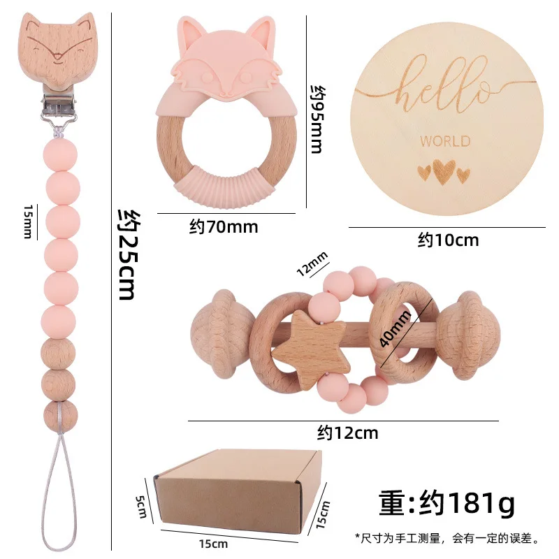 New design baby beech silicone 4pcs baby gift set headband bunny teether rattle chewable baby teether
