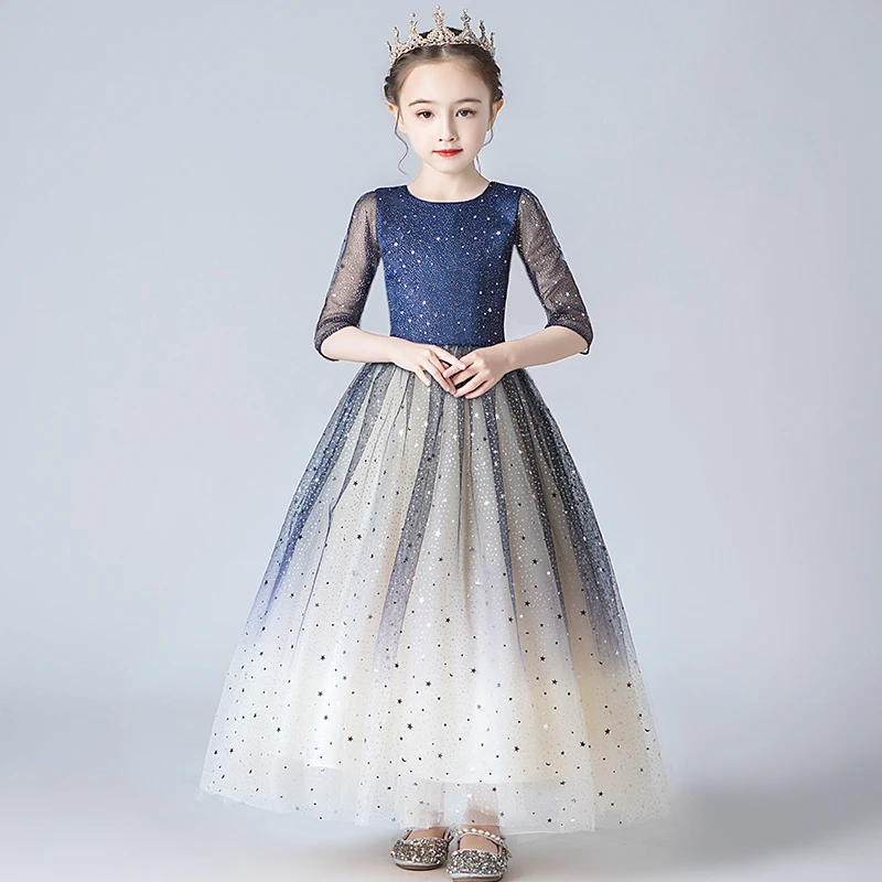 flower girl dresses for 7 year olds Girls Princess Lilac Pageant Long Dress Kids Tulle Prom Ball Gowns