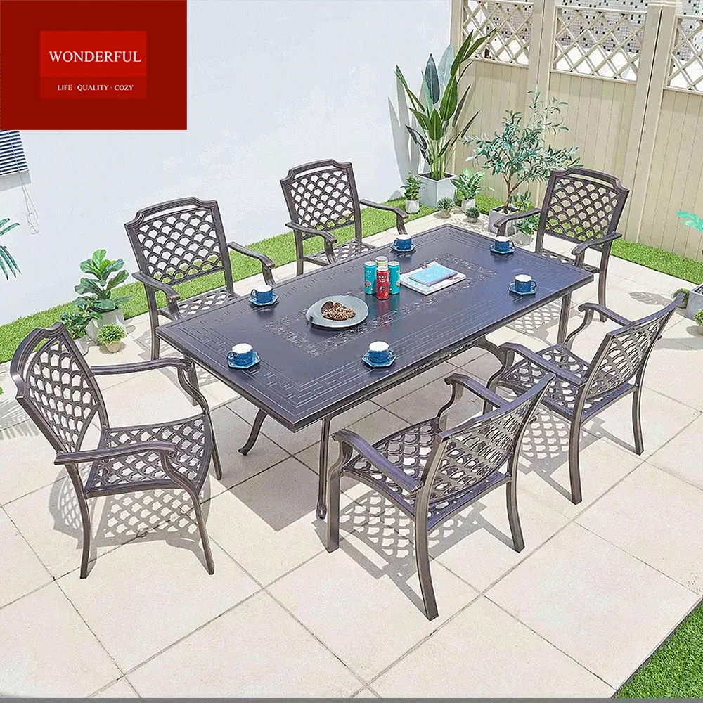 High quality sea beach dining set furniture outdoor garden  cast aluminum  dining table with chair