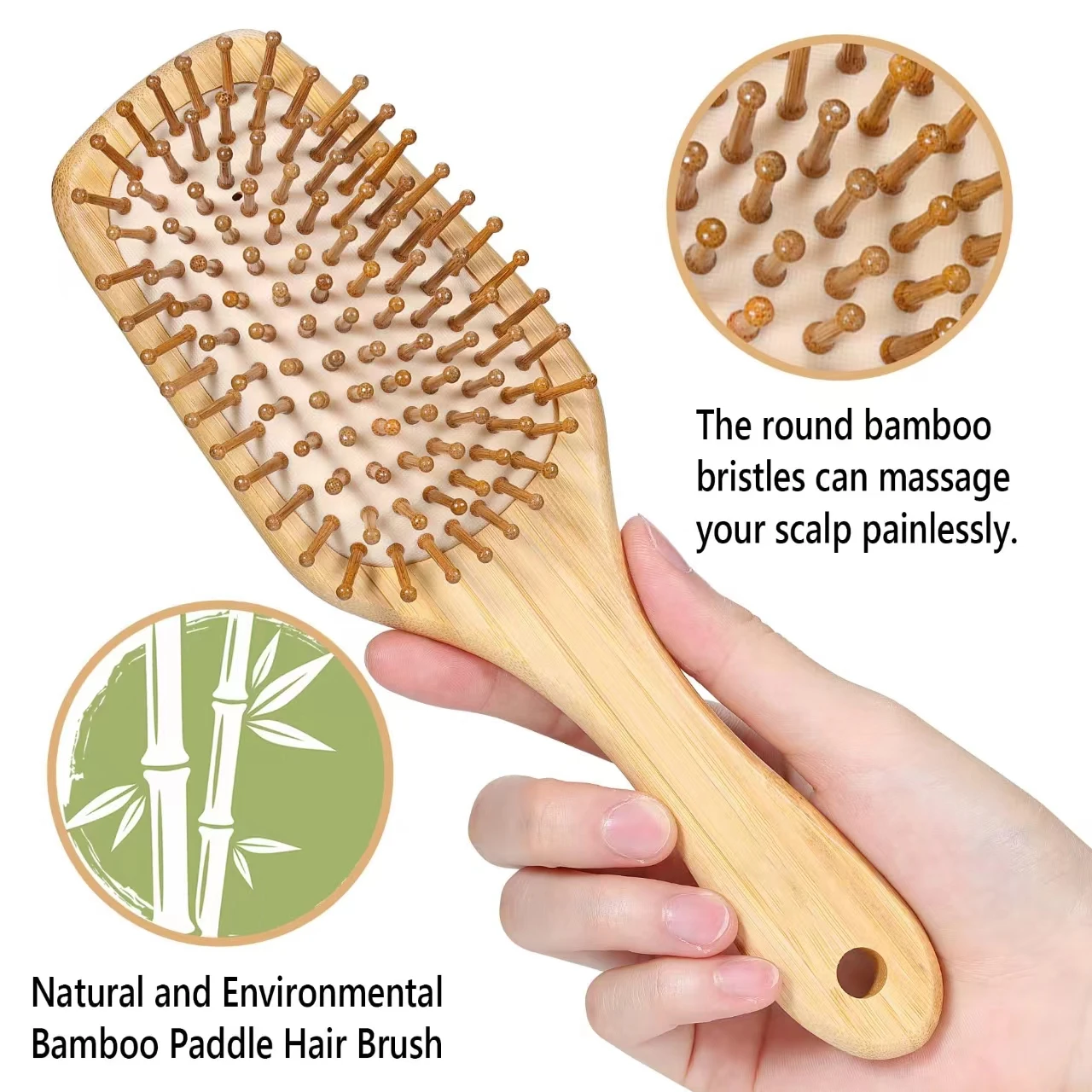 Wooden Body Massage Brush with Square Handle for Home Use Cellulite Shower Scrubber with Scalp Massagers Feature
