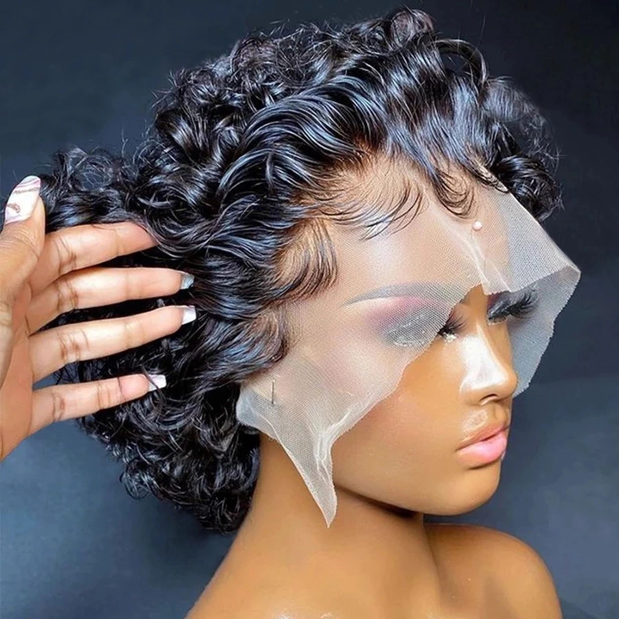 Perruque short cut wig,human hair Lace Frontal Pixie Curls Wig,13x4 bob wig Pre Pluck Lace Front Human Hair Wigs With Baby Hair