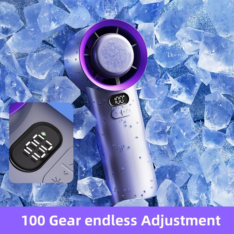 2024 Handheld 100 Gear Endless Adjust Refrigeration Cold Compress Air Cooler USB Rechargeable Cooling Mini Portable Hand Fan
