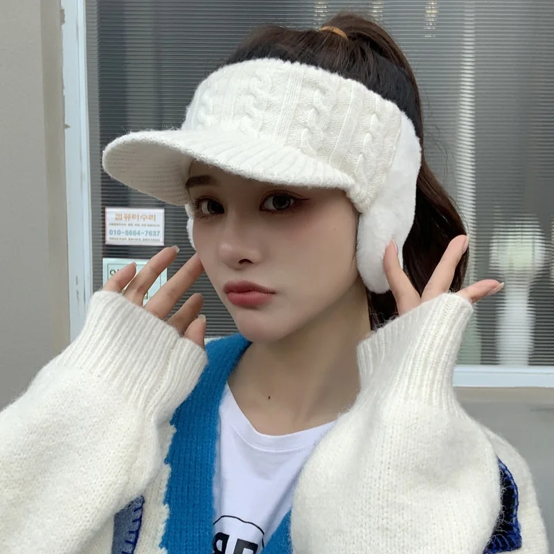 Women Fashion Autumn Winter Duck Tongue Baseball Cap Cycling Ear Protectors Warm Velvet Wool Knitted Hat