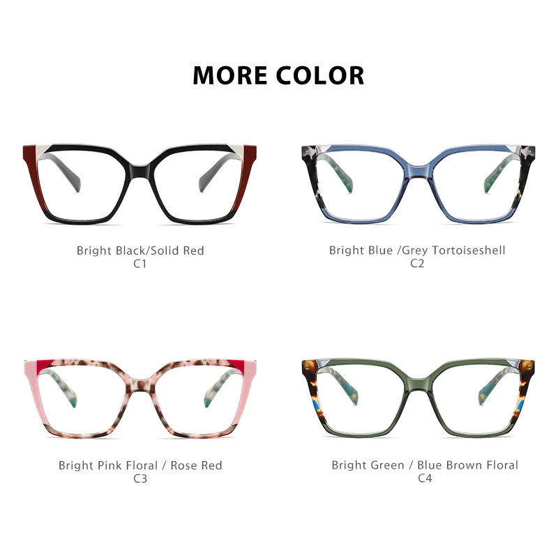 Bold Square Glasses Frames with Angular Color-Mixed Design and Anti Blue Light Protection Lenses Acetate Glasses for Unisex