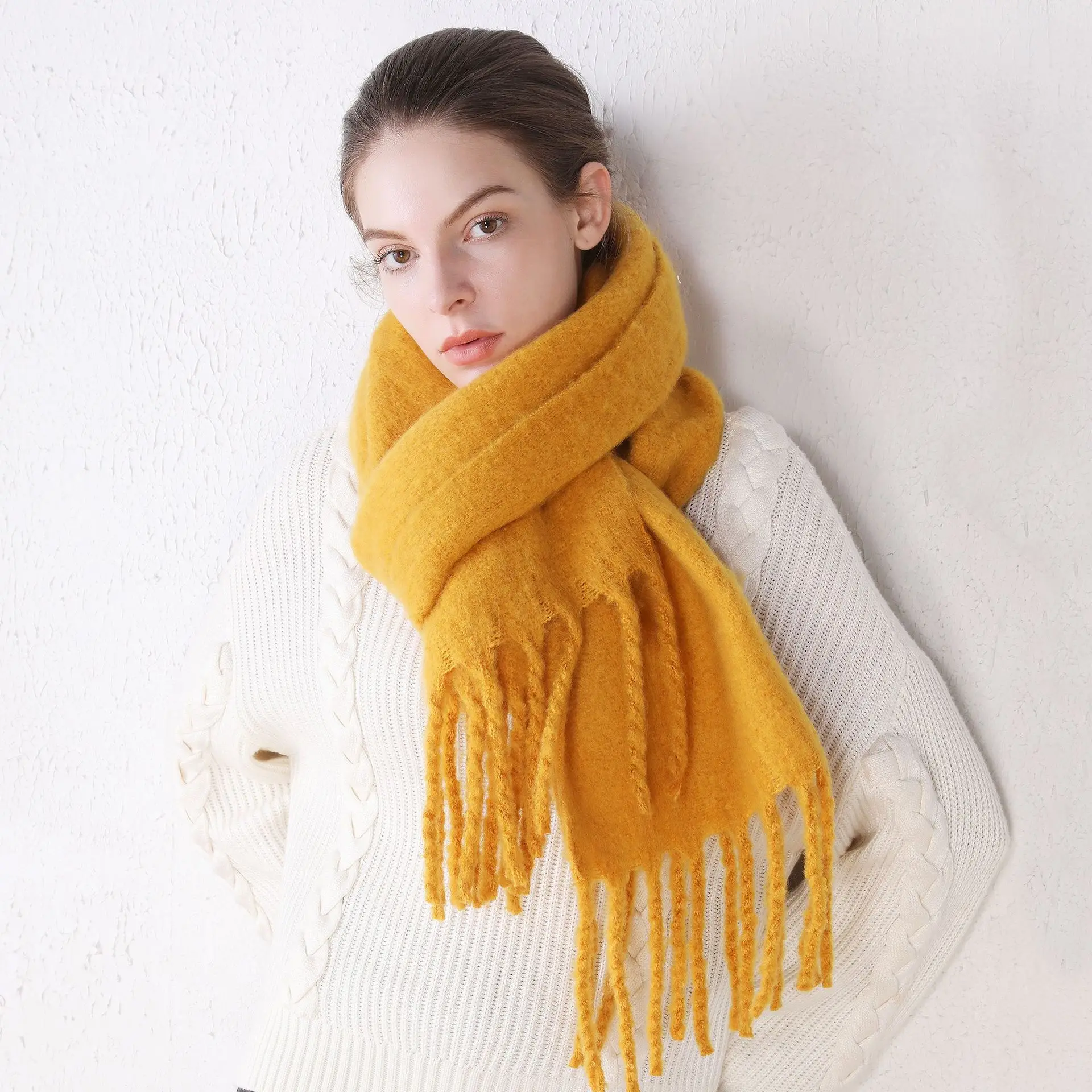 Fashion Plain Color Winter Cashmere Scarf Thick Tassel Wrap Shawl Winter Warm Pashmina Scarf Shawl for Women