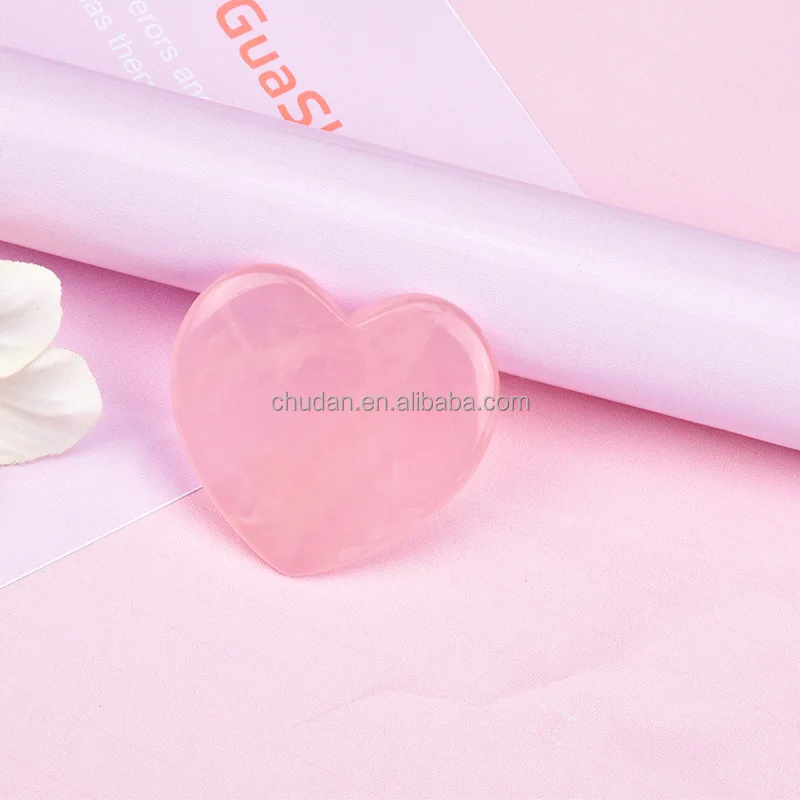 Rose Pink Quartz heart shape jade guasha Promotional Skincare handmade healing stone Gua Sha Facial Massage Beauty Guasha