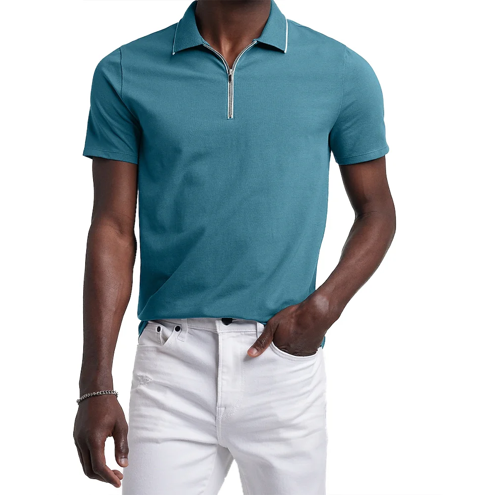 Wholesale Custom Men Golf Polo Shirt Blank Slim Fit Front 1/4 Zip Golf Sportswear Polo T-shirt