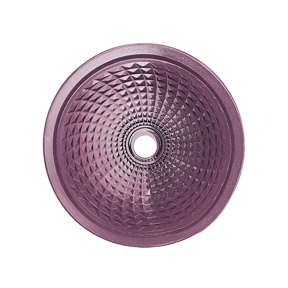 Top quality purple clear transparent tempered glass bathroom round sink basin