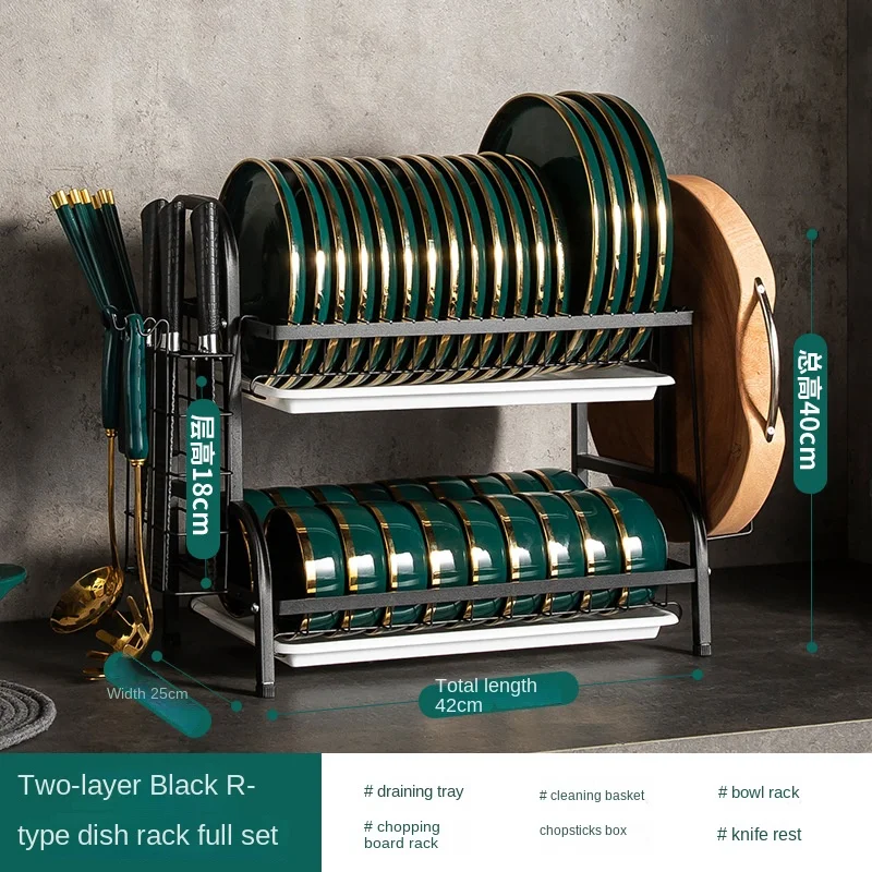 Kitchen Stainless Steel Drain Plate Rack 2 Tier Cutlery Rack Kitchen Drain Plate