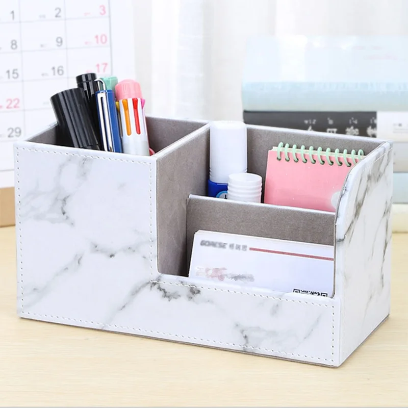 
New White Marble Texture Leatherette Pen Holder For Office Storage 